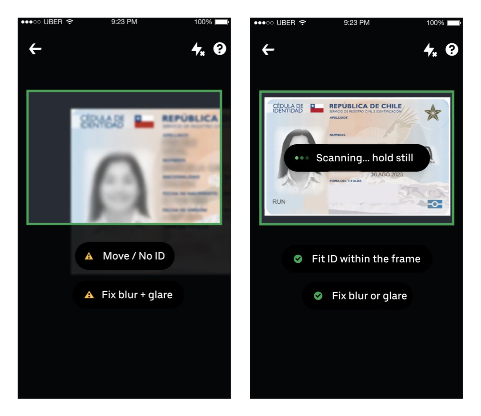 Public Uber mobile interface from a later client-side document capture implementation